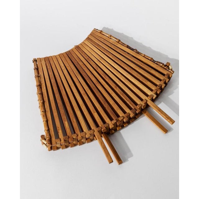 Brown Vintage Wood and Bamboo Foldable Fruit Basket, 1960s For Sale - Image 8 of 11