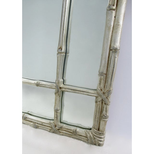 C.1950-59 Hollywood Regency Era Gilt Silver Leaf Wood Carved Bamboo-Style Mirror For Sale - Image 10 of 13