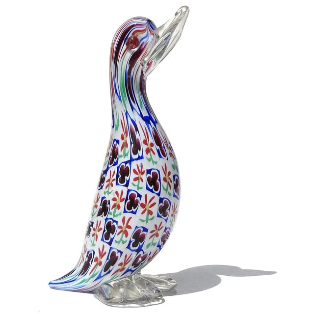 Beautiful vintage Murano hand blown Millefiori daisy flowers and clovers Italian art glass duck bird figurine / sculpture....