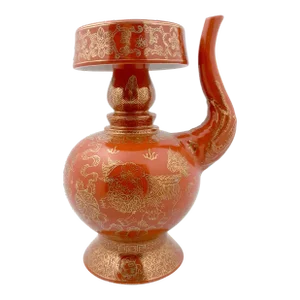 Early 20th Century Chinese Porcelain Fu Bats and Fu Dogs Wine Server