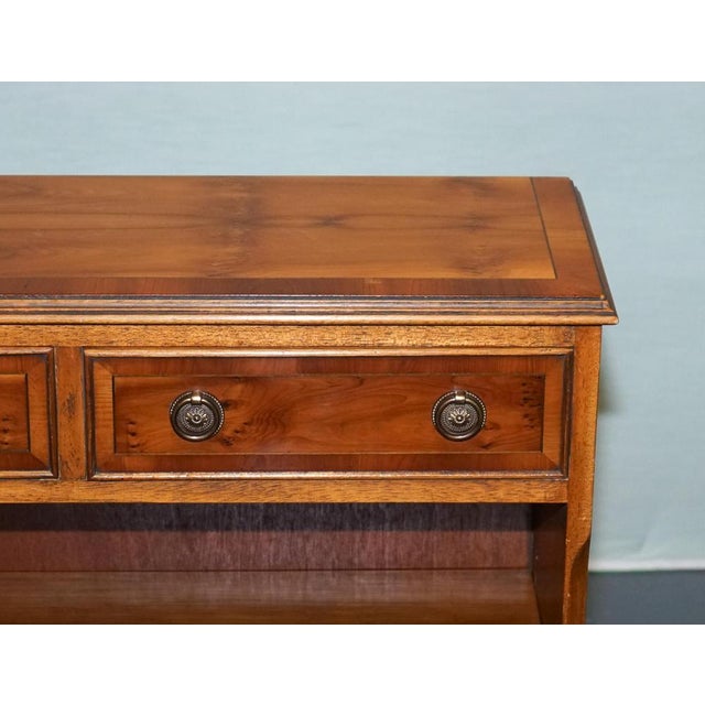 Vintage Yew Wood Low Dwarf Bookcase with Two Storage Drawers For Sale - Image 11 of 13