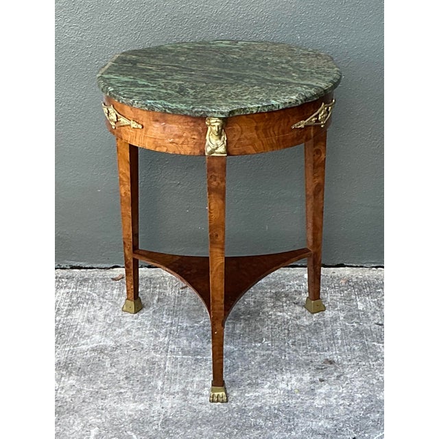 Neoclassical Vintage Ormolu Green Marble Side Table For Sale - Image 3 of 12