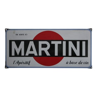 Vintage Mid 20th Century Martini l'Aperitif French Advertising Porcelain Enamel Wall Sign For Sale