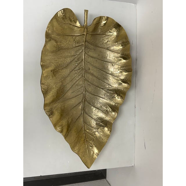 Design Plus Gallery presents a Vintage Gold-Tone Metal Leaf Tray from Z Gallerie. The sculptural design depicts a broad...