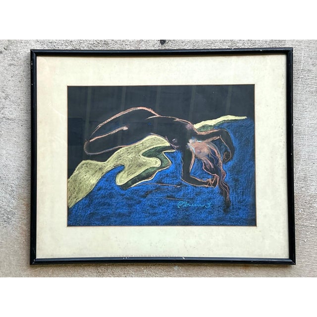 Blue Vintage Abstract Nude Pastel Drawing For Sale - Image 8 of 13