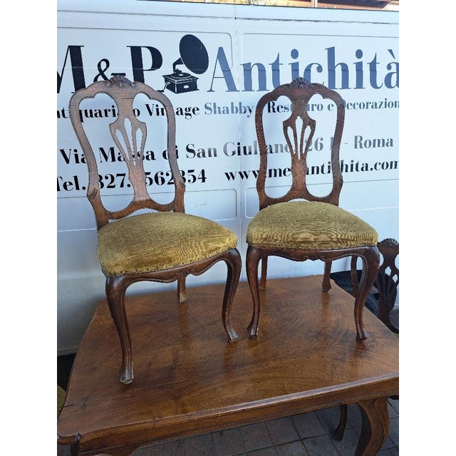 Vintage Italian Walnut Table with Chairs, 1940s, Set of 7 For Sale - Image 3 of 8
