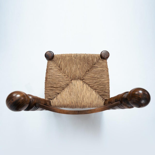 Textile Low Brutalist Rush Chair in the style of Charles Dudoyt, 1950s For Sale - Image 7 of 10