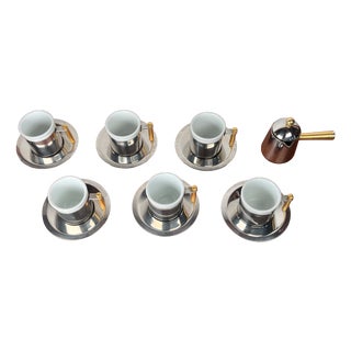 Italian Postmodern Lavazza Oro Series Espresso Cups and Saucers from Balzano, 1980s, Set of 7 For Sale