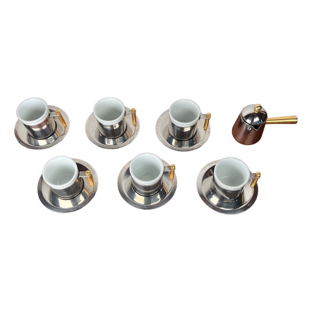 Italian Postmodern Lavazza Oro Series Espresso Cups and Saucers from Balzano, 1980s, Set of 7 For Sale