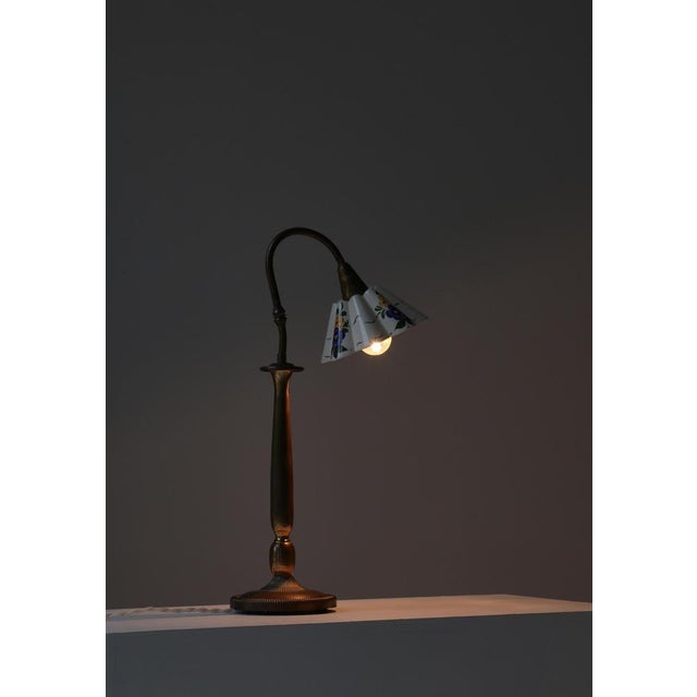 1960s Scandinavian Flower Table Lamps in Brass and Faience by Svend Mejlstrøm, 1960s, Set of 2 For Sale - Image 5 of 18