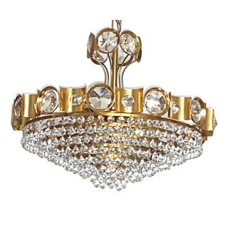 Brass and Lead Crystal Six-Light Chandelier from Joska Bodenmais, 1970s For Sale