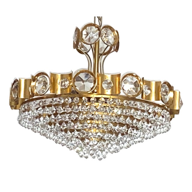 Brass and Lead Crystal Six-Light Chandelier from Joska Bodenmais, 1970s For Sale