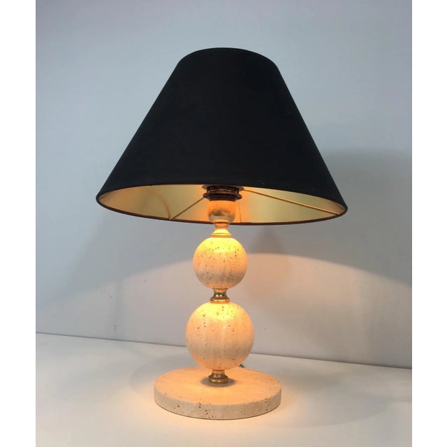 Travertine and Brass Table Lamp For Sale - Image 11 of 13