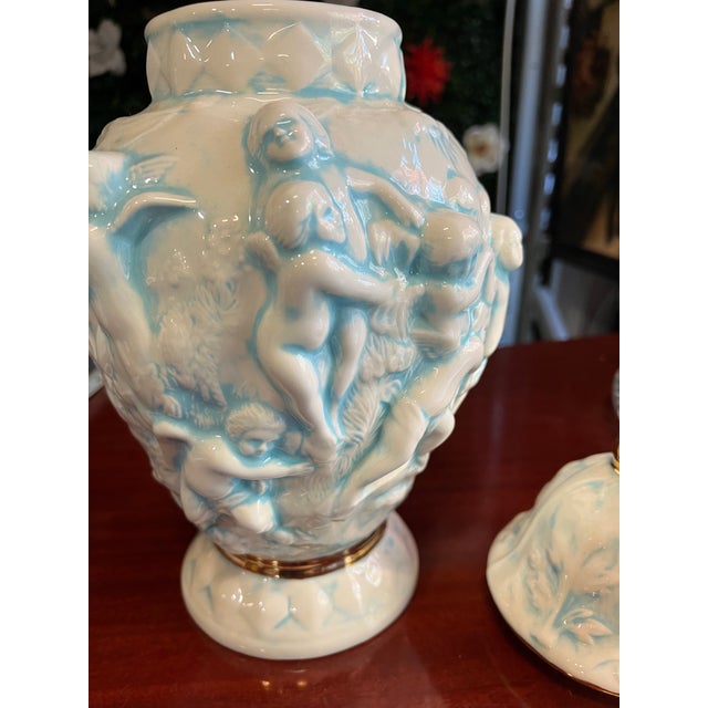 1970s Hint of Blue Venetian Style Ceramic Jar For Sale - Image 11 of 11