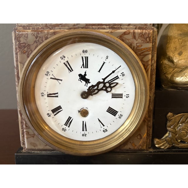 Stone Antique Marble & Bronze Mantle Clock in the Style of Louis-Albert Carvin For Sale - Image 7 of 18