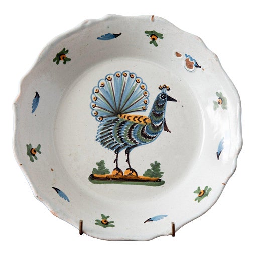 Late 18th Century Peacock Plate from Nevers Faïence For Sale