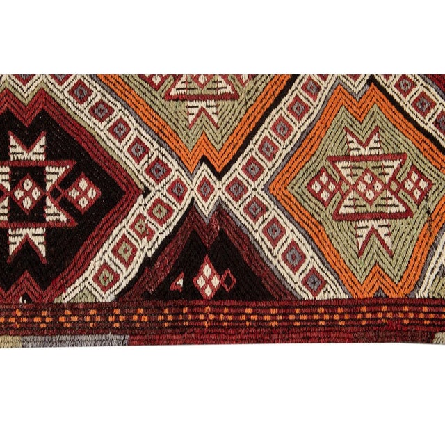 Turkish Vintage Turkish Sumakh Handmade Beige Geometric Wool Runner. For Sale - Image 3 of 13