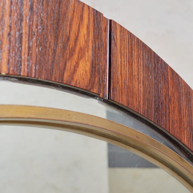 Brown Large Round Italian Rosewood Freestanding Mirror, 1970s For Sale - Image 8 of 9