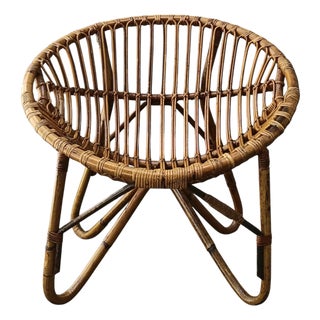 Vintage Rattan & Wicker Lounge Armchair, Italy, 1960s For Sale