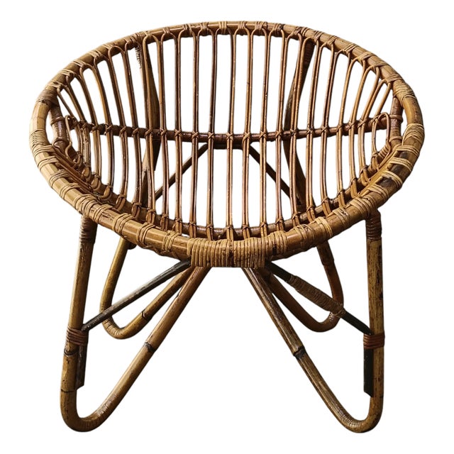 Vintage Rattan & Wicker Lounge Armchair, Italy, 1960s For Sale