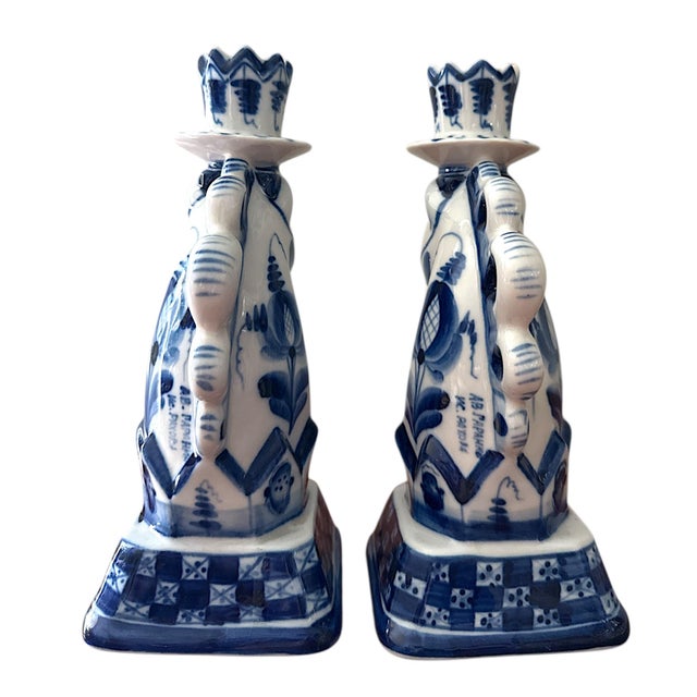 1980s Vintage Russian Gzhel Blue & White Horse-Form Candlesticks – A Pair For Sale - Image 5 of 9