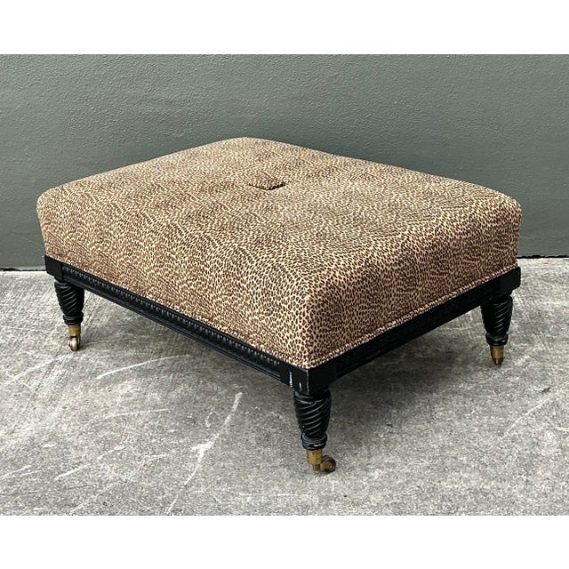 Wood Vintage Kravet Tufted Leopard Ottoman For Sale - Image 7 of 12
