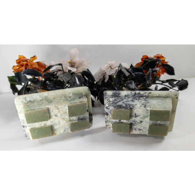 20th Century Chinese Chinoiserie Pair of Jade Trees With Nephrite, Carnelian and Rose Quartz For Sale - Image 15 of 18