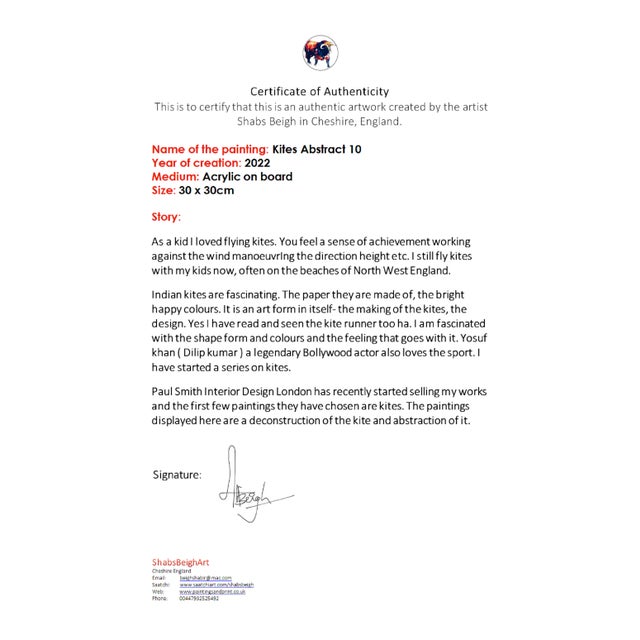 2020s "Kites Abstract 10" Contemporary Geometric Abstract Painting by Shabs Beigh For Sale - Image 5 of 5