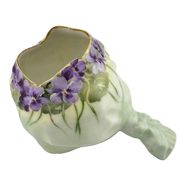 Antique Porcelain Tussie Mussie – Hand Painted Violets, Gilded Rim, Unmarked Limoges France For Sale