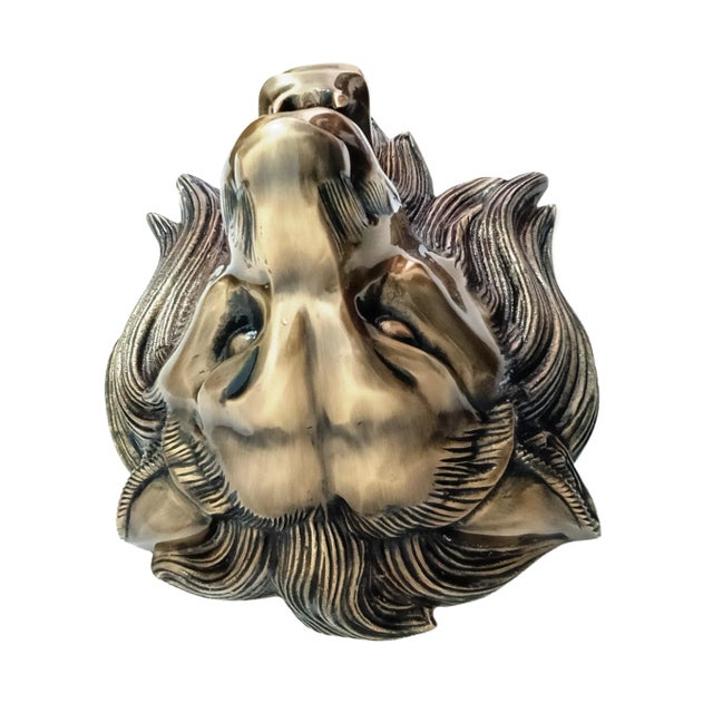 Brass Antique Brass Finish Metal Lion Head Wall Sculptures For Sale - Image 8 of 9