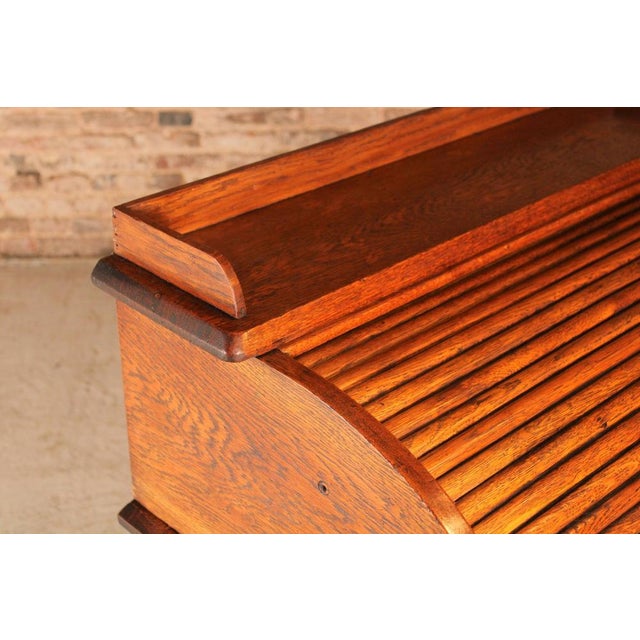 Vintage Rolltop Desk in Oak For Sale - Image 6 of 12