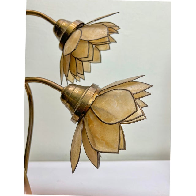 Vintage Brass Floral Table Lamp with Three Lotus Flowers, 1960s For Sale - Image 10 of 14