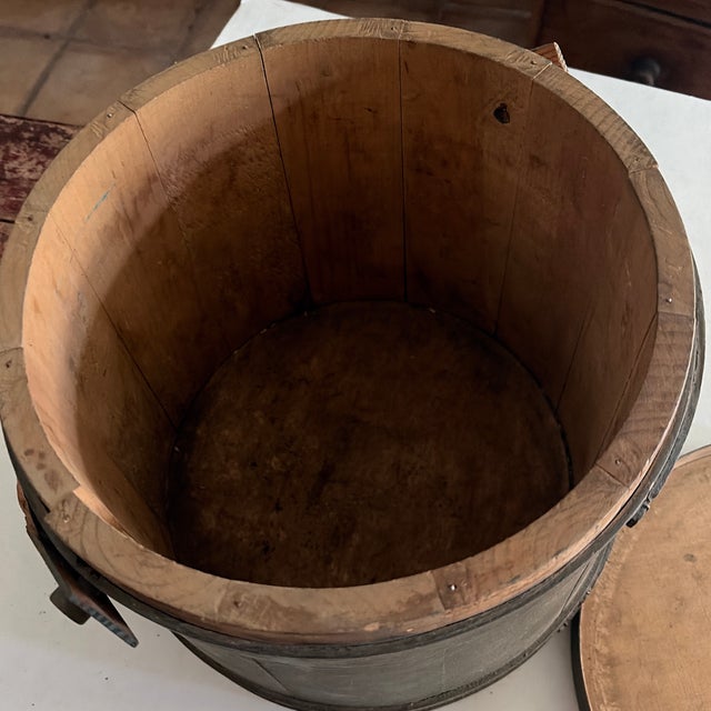 Muted Green Antique Firkin Storage Box W/Lid For Sale - Image 10 of 10