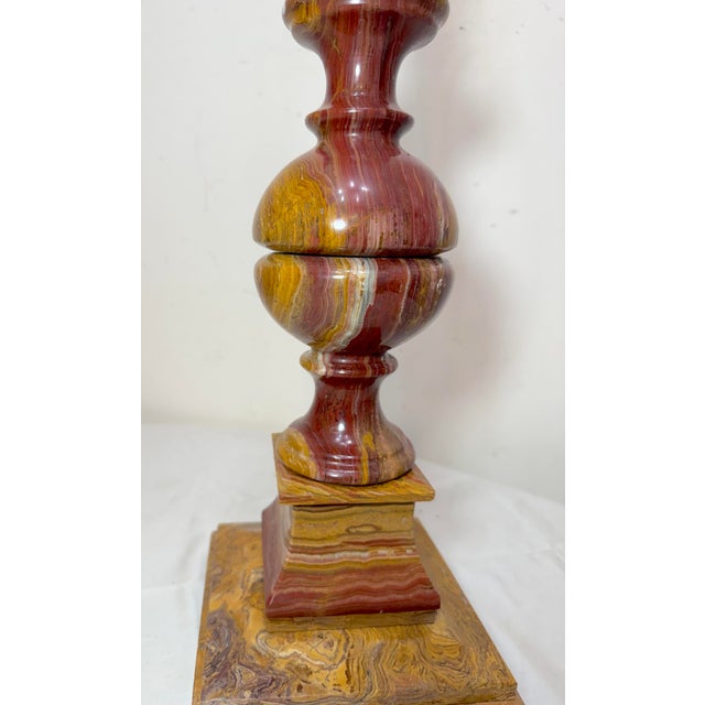 Purple 1980s Abstract Large Solid Heavy Brown Purple Green Onyx Stone Electric Table Lamp Light For Sale - Image 8 of 13