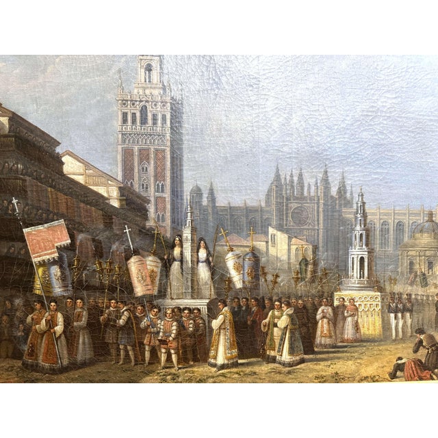 Mid-19th Century French Oil Painting of Seville Procession by Baron Prost For Sale - Image 4 of 15