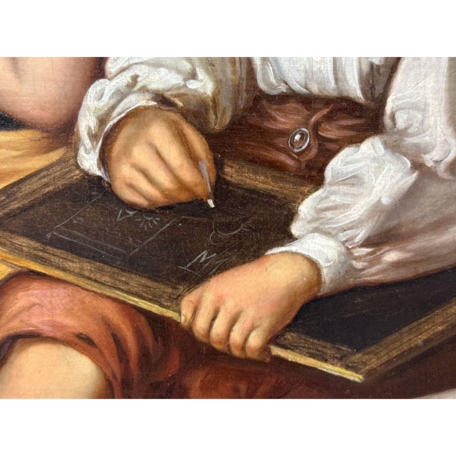 Brown Continental School, Children at Their Lessons, Oil on Canvas, Europe, 19th C. For Sale - Image 8 of 14