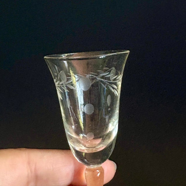 Mid-Century Modern 1950s Mid-Century Modern Etched Cordial Glasses - Set of 3 For Sale - Image 3 of 5
