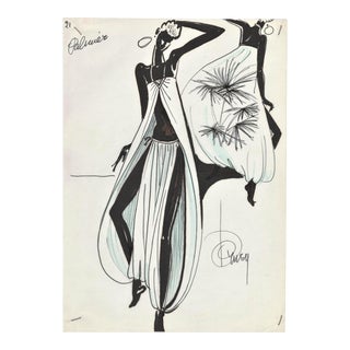 1980s Original Watercolor Fashion Drawing-Beach/Cruise Wear For Sale