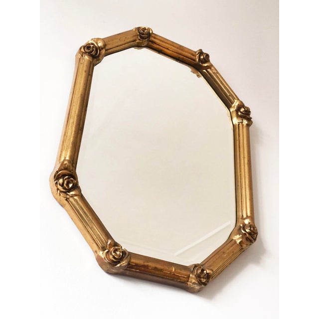 Vintage Octagonal Giltwood Bevelled Mirror With Rose Accents For Sale - Image 6 of 9