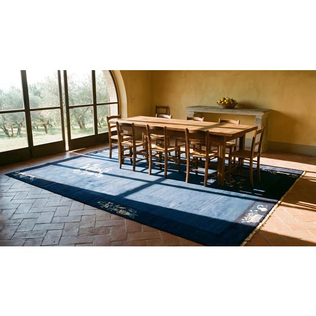 Navy Blue Early 20th Century Chinese Peking Carpet ( 9'2" x 11'6" - 280 x 350 ) For Sale - Image 8 of 10
