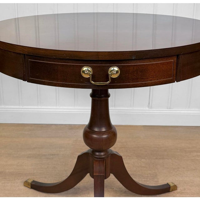 Vintage Traditional Mahogany Round Drum Table For Sale - Image 6 of 13