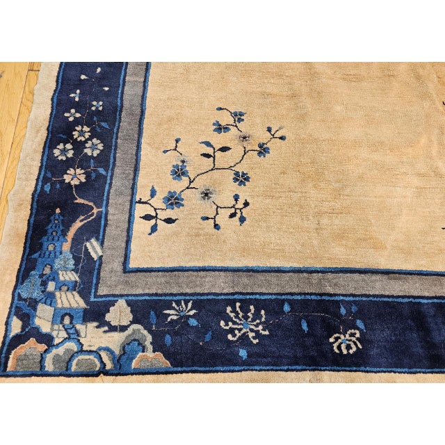 Antique Chinese Peking Rug, Hand-Knotted Wool Pile, Tan Field, 10' x 13' For Sale - Image 14 of 18