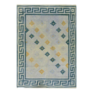 1930s White Geometric Modern Antique Indian Dhurrie Rug 4'9" X 67'8" Handknotted Cotton Carpet For Sale