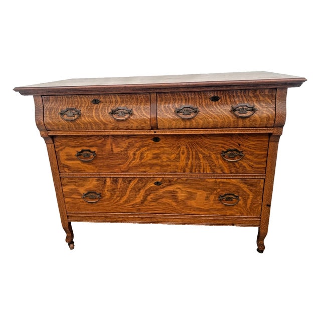 Antique American Quarter-Sawn White Oak Dresser, Chest of Drawers, Buffet For Sale - Image 4 of 12