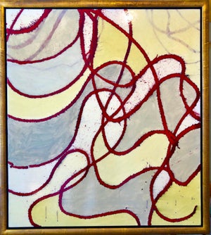 Jonathan Feldschuh, Large Abstract Mixed Media Lacquer Painting Stealthy Glow Scientific Abstraction, 1999