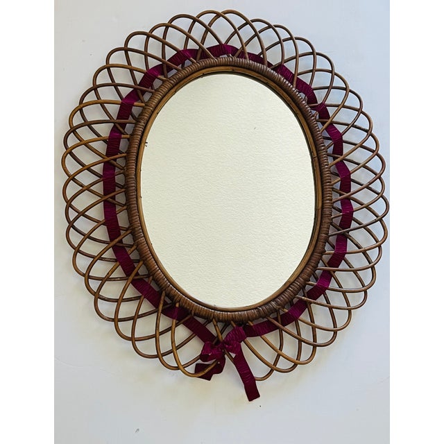 Franco Albini Italian Mid 20th Century Franco Albini Wicker Wall Mirror For Sale - Image 4 of 4