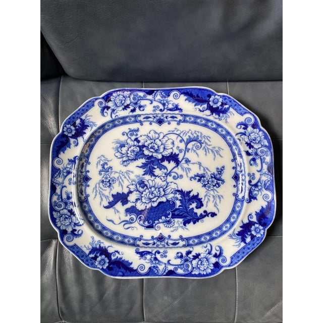 Antique British “Bentick” pattern of flow blue transferware serving platter. Stafford England 1850’s thru 1905 by John...