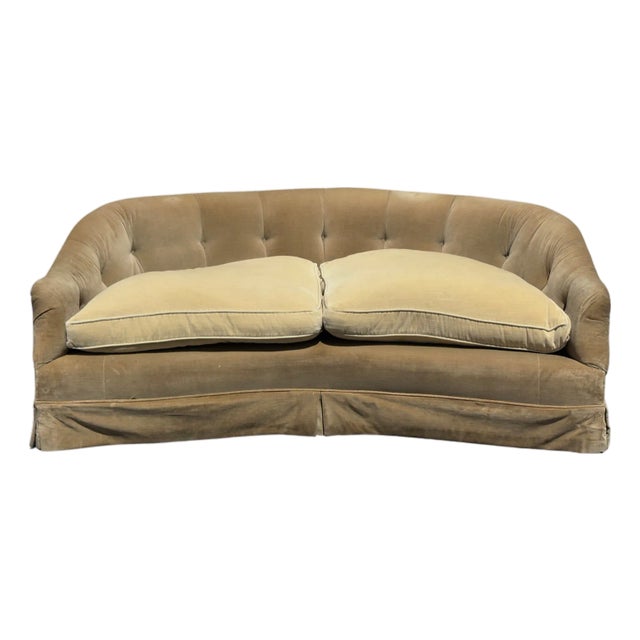 Vintage Mid-Century Hollywood Regency Curved Velvet Crescent Sofa For Sale