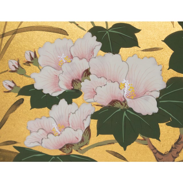 "Chrysanthemums, Rose Mallow and Bush Clover" by Shunsui, Showa Japanese Byobu Screen For Sale - Image 13 of 18