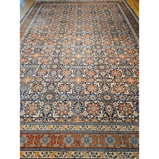 1900 - 1909 Vintage Persian Tabriz Afshan Rug, Hand-Knotted Wool, Allover Geometric Caucasian Kuba Pattern, Navy & Red, 10x14 For Sale - Image 5 of 12